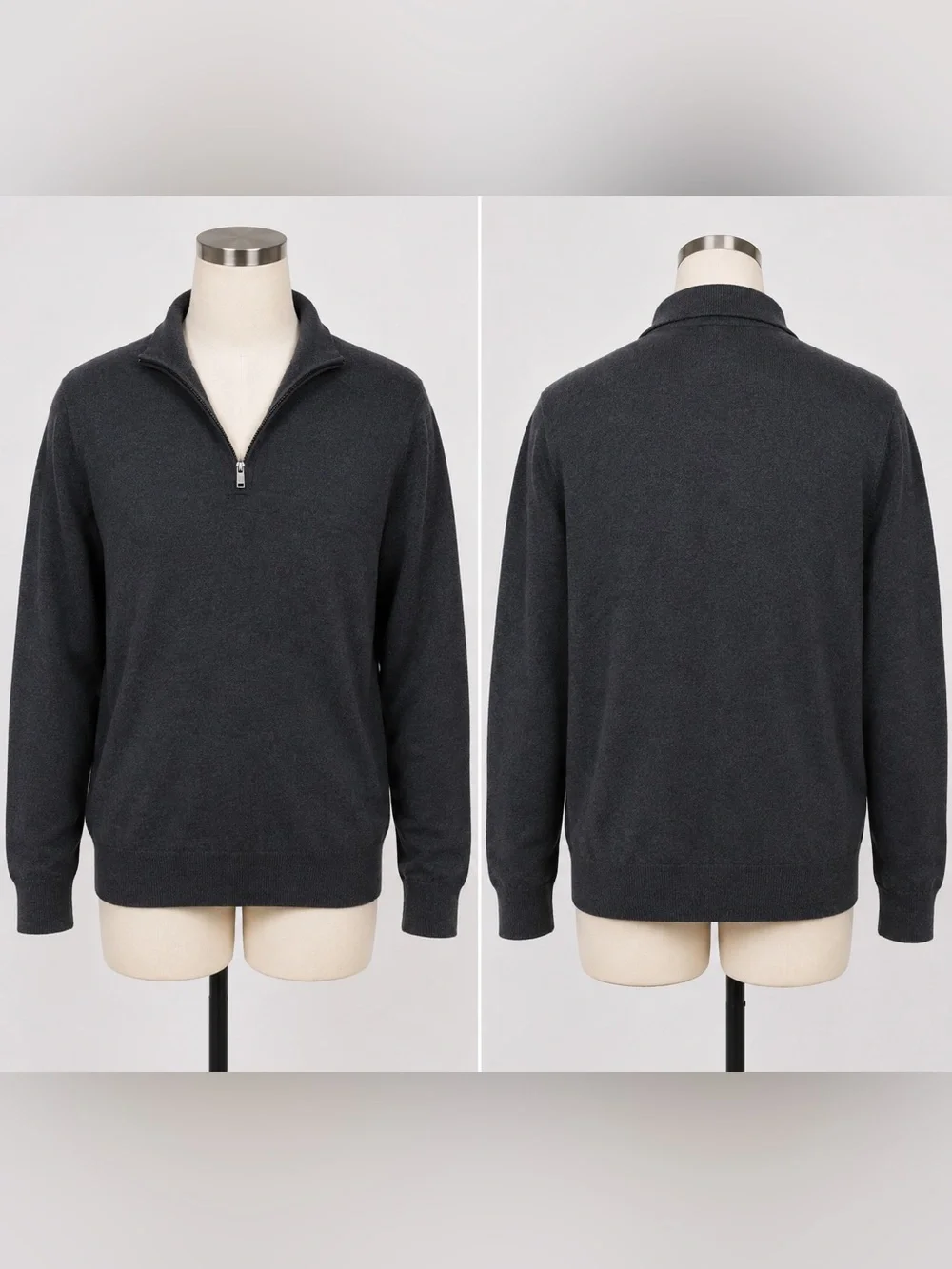 Banana Republic 100% Merino Wool Quarter Zip Sweater Medium Gray